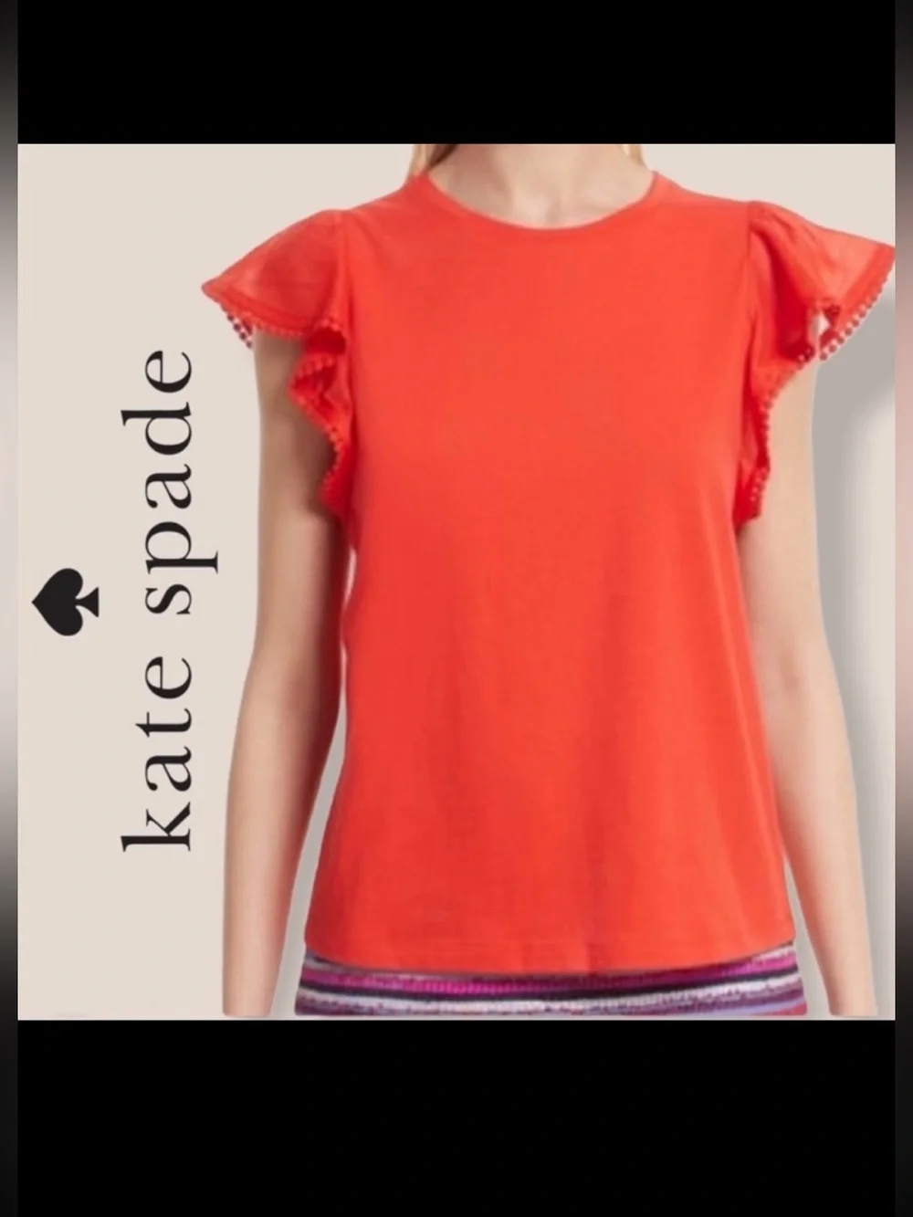 Kate Spade‎ Flutter Sleeve Broome Street Top Red Orange Cherry Pepper